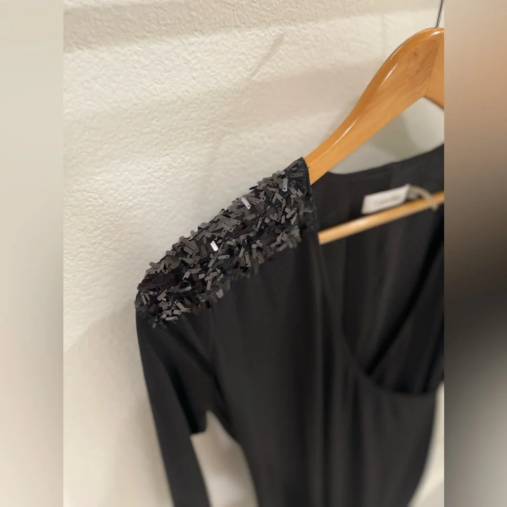Calvin Klein shoulder sequin black dress 6